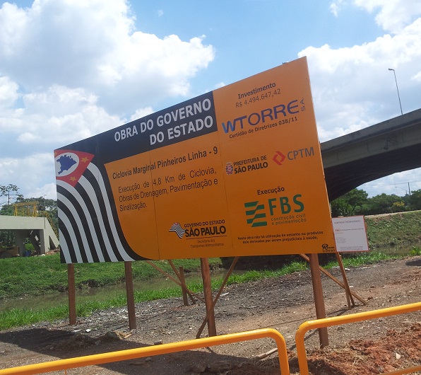 Os novos 4,8 km de ciclovia construídos na margem do Rio Pinheiros custaram R$ 4,4 milhões